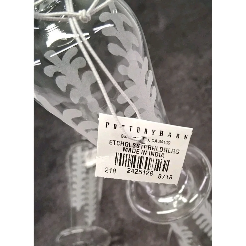 Pottery Barn Set of (2) Etched Glass Taper Candle Holders 13 Inches Tall NWT